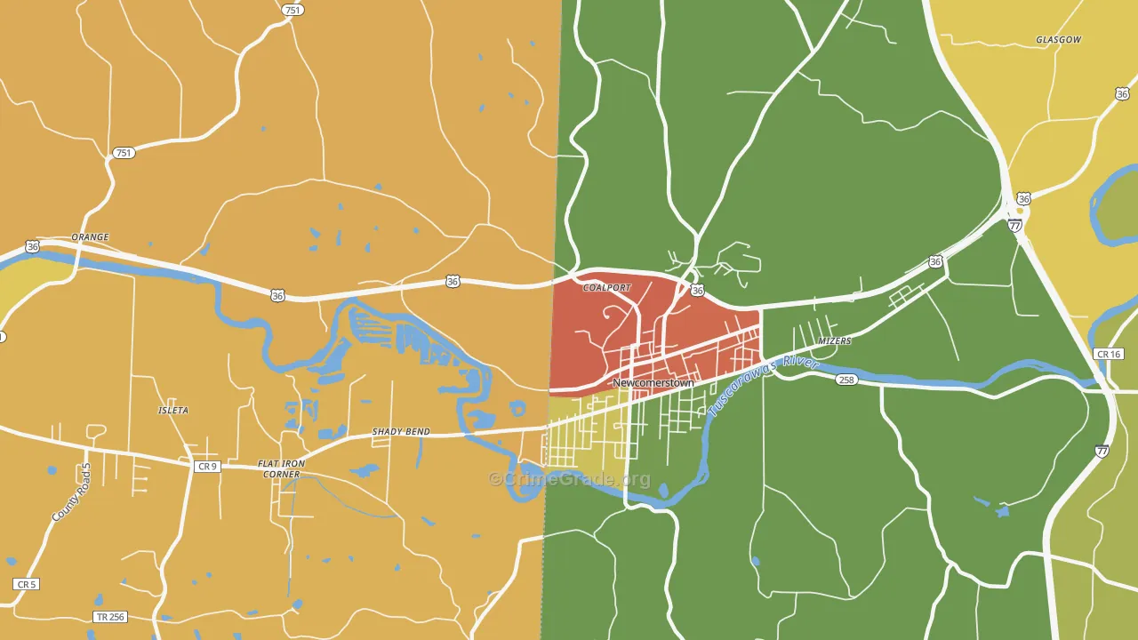 Coalport, OH Map of Robbery Rates