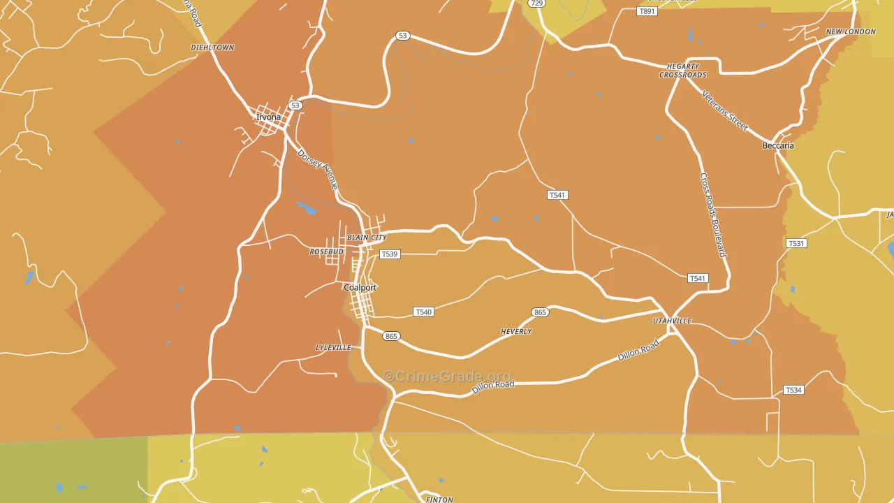 Coalport, PA Map of Robbery Rates