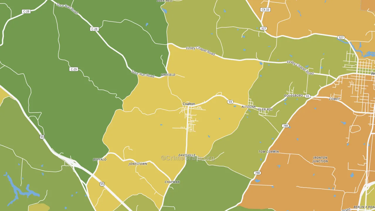 Coalton, OH Map of Robbery Rates