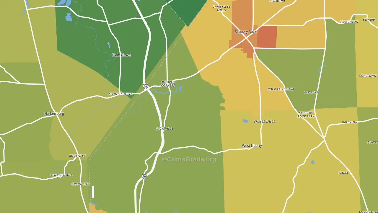 Coaltown, PA Map of Robbery Rates