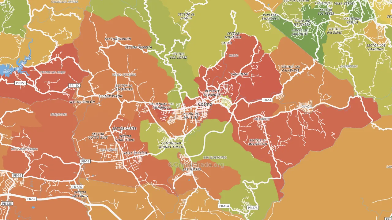 Coamo Municipio, PR Map of Robbery Rates