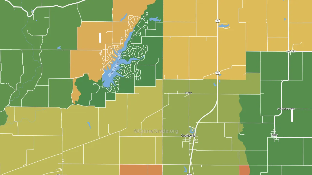 Coatesville, IN Map of Robbery Rates