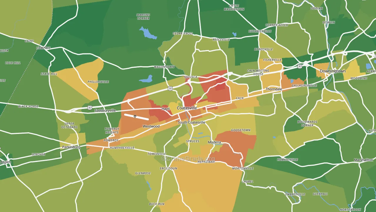 Coatesville, PA Map of Robbery Rates