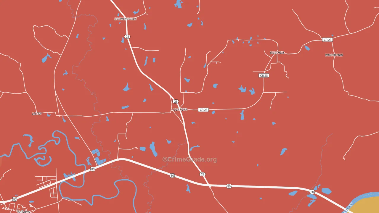 Coatopa, AL Map of Robbery Rates