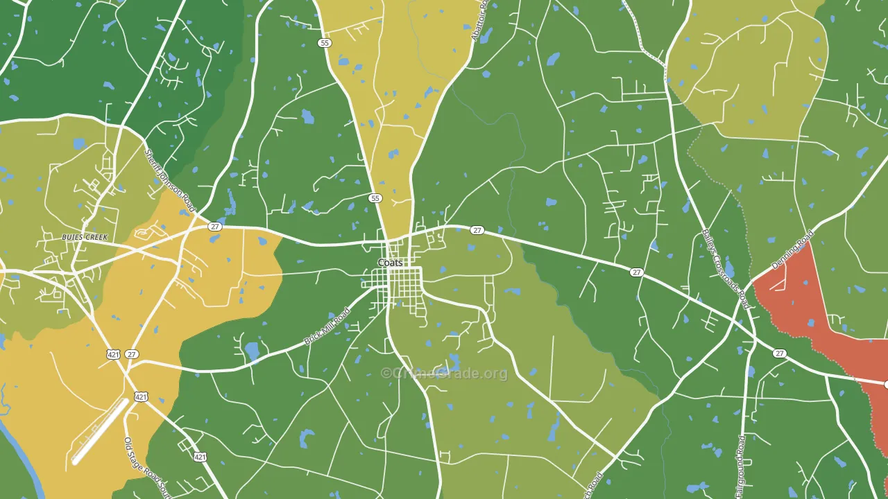 Coats, NC Map of Robbery Rates
