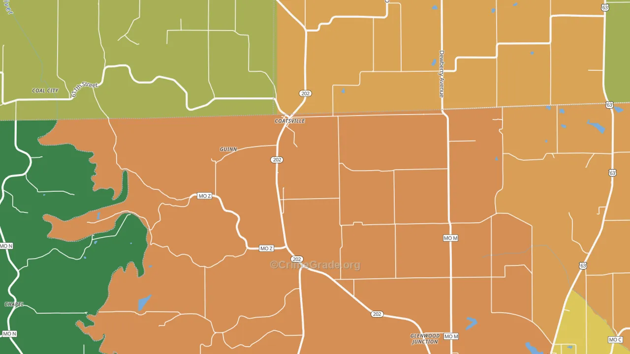 Coatsville, MO Map of Robbery Rates