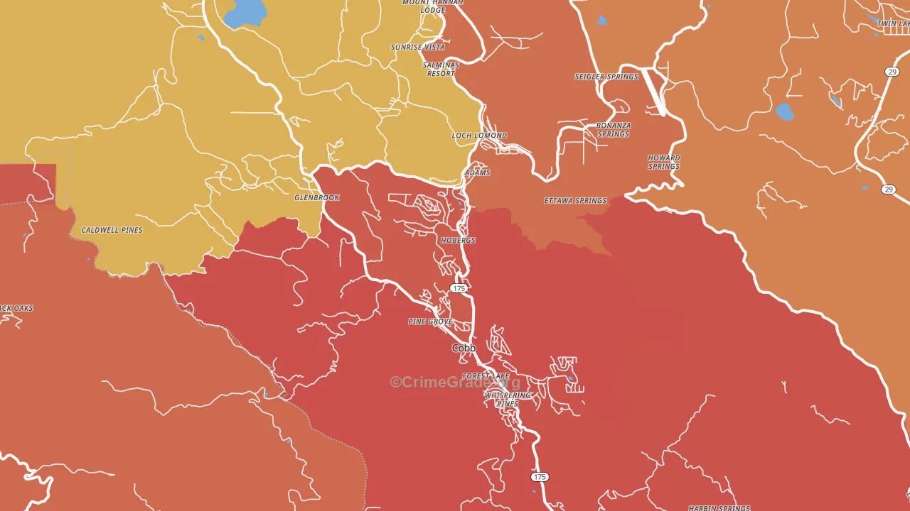 Cobb, CA Map of Robbery Rates