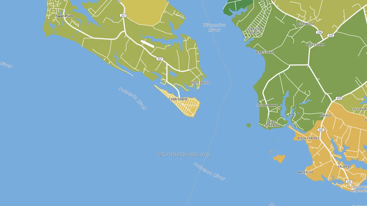 Cobb Island, MD Map of Robbery Rates