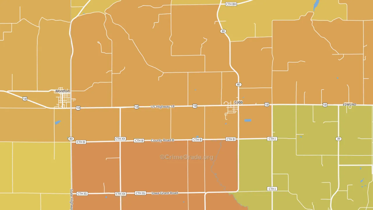 Cobb, WI Map of Robbery Rates