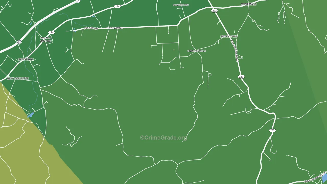 Cobblesville, PA Map of Robbery Rates