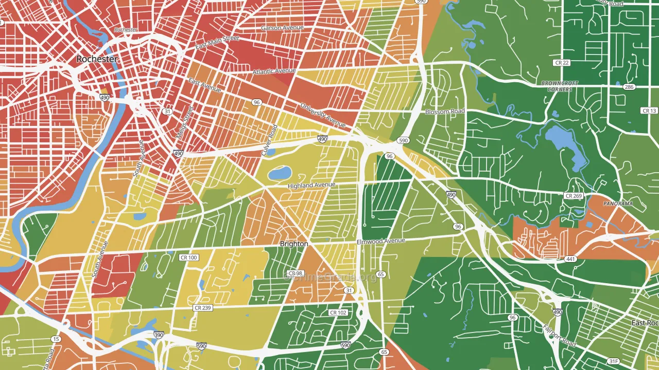 Cobbs Hill, Rochester, NY Map of Robbery Rates