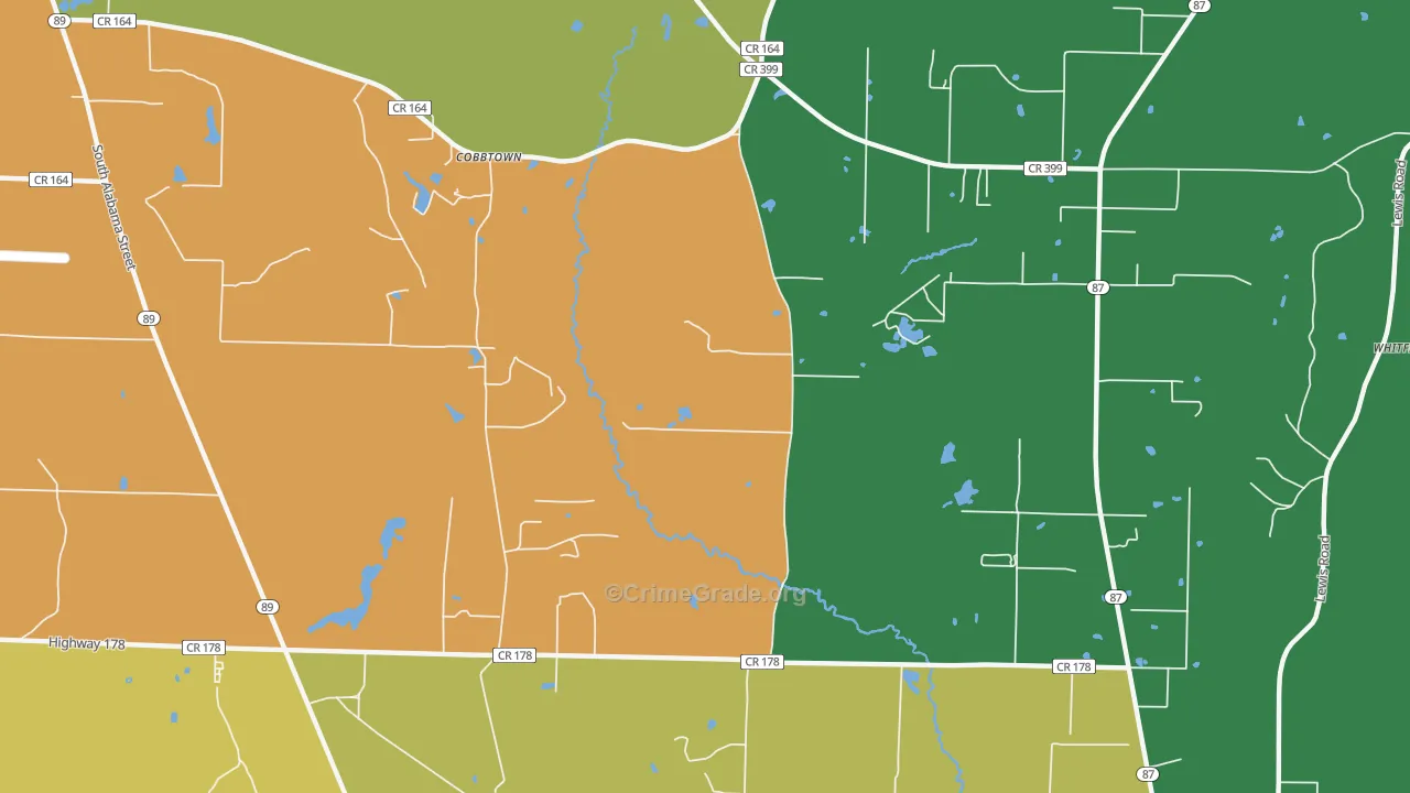 Cobbtown, FL Map of Robbery Rates
