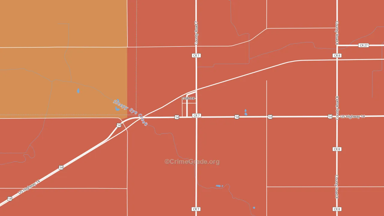 Cobden, MN Map of Robbery Rates