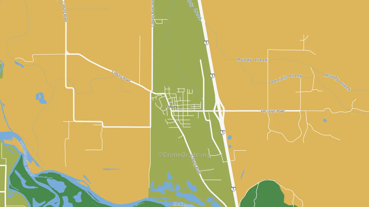 Coburg, OR Map of Robbery Rates