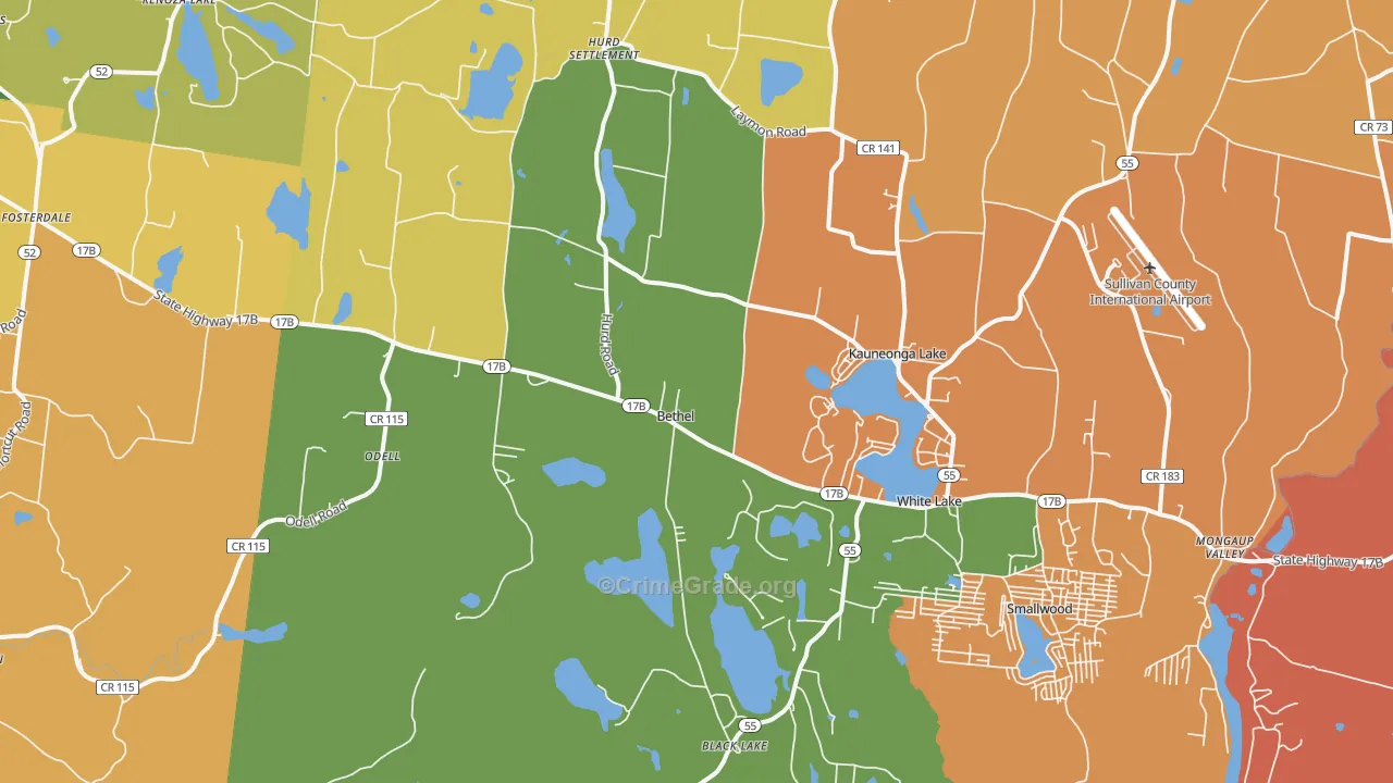 Cochecton Center, NY Map of Robbery Rates