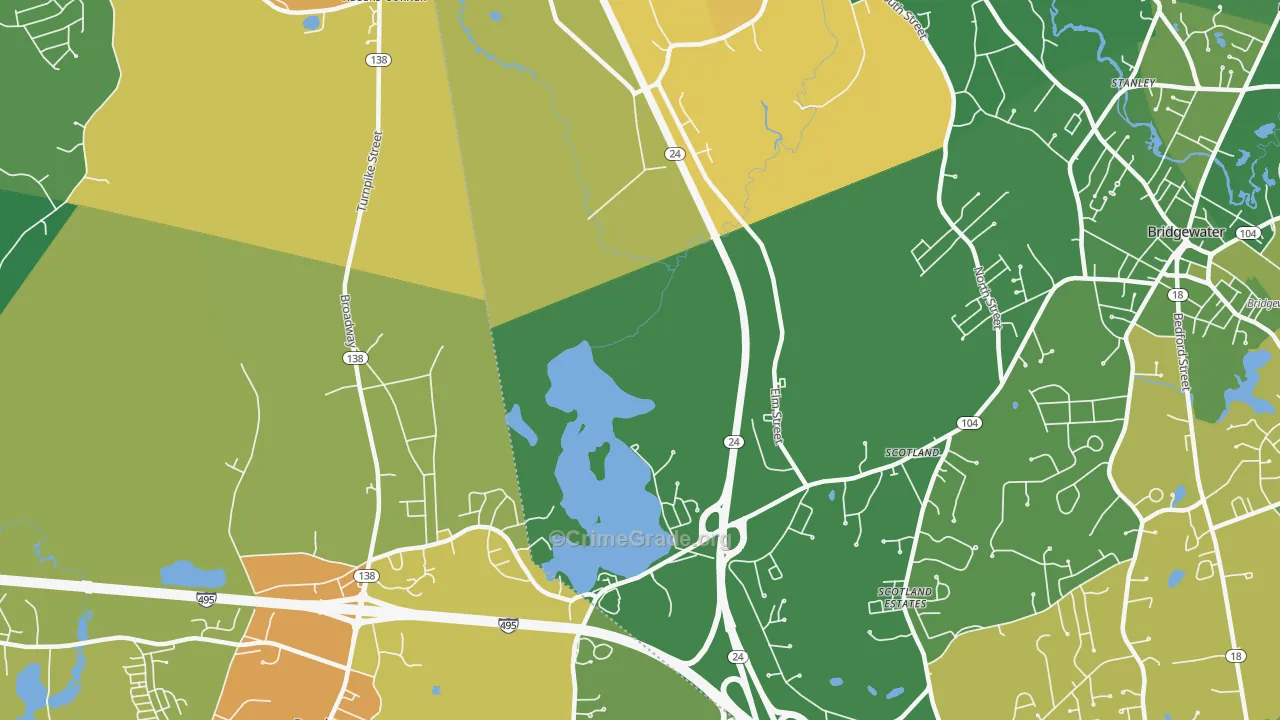 Cochesett, MA Map of Robbery Rates