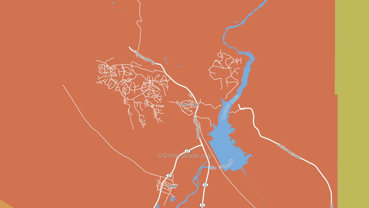 Cochiti Lake, NM Map of Robbery Rates