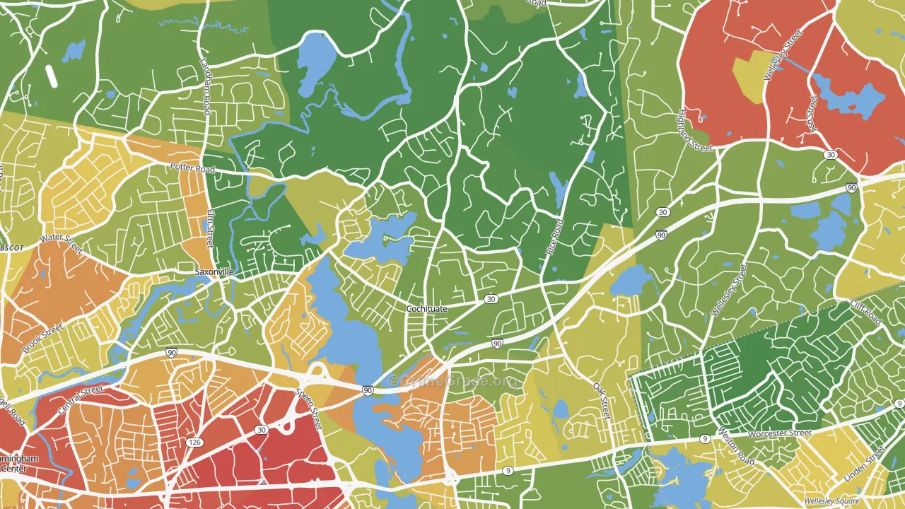 Cochituate, MA Map of Robbery Rates