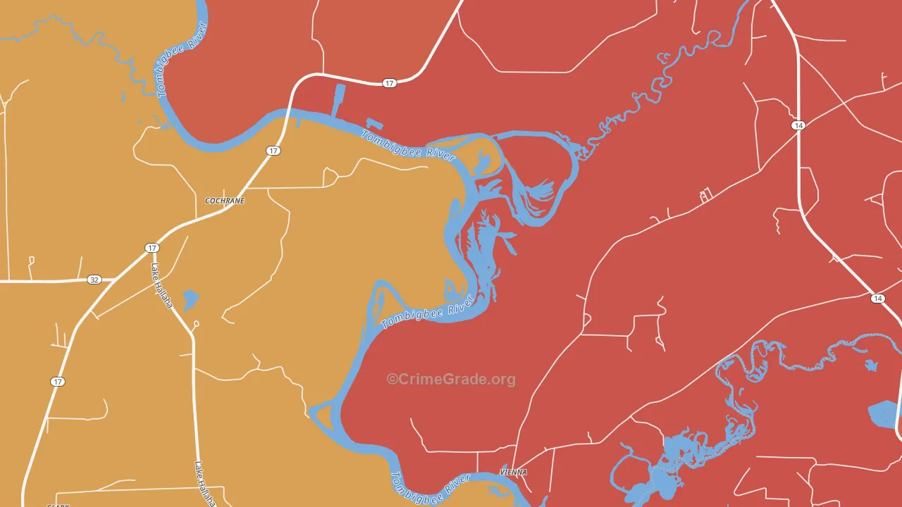 Cochrane, AL Map of Robbery Rates