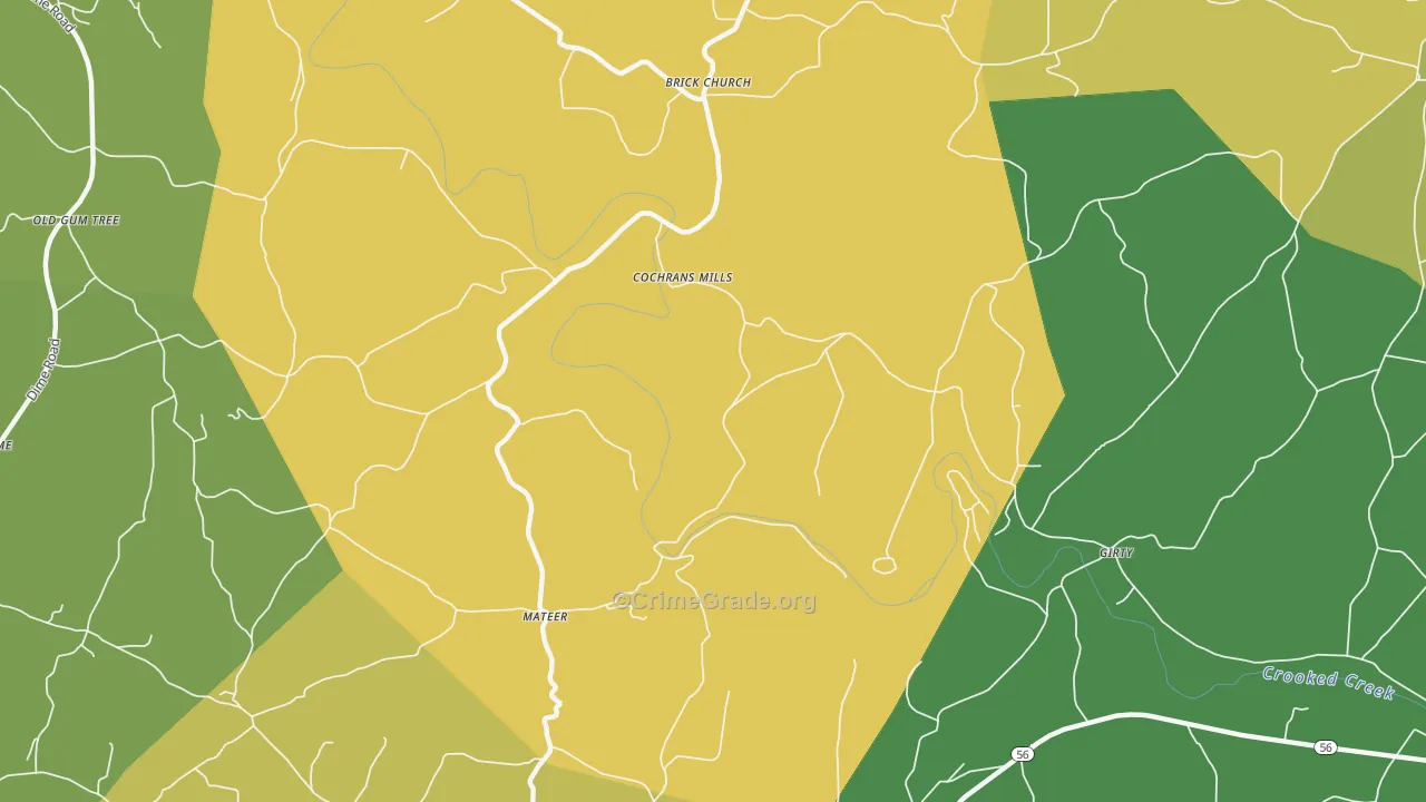 Cochrans Mills, PA Map of Robbery Rates