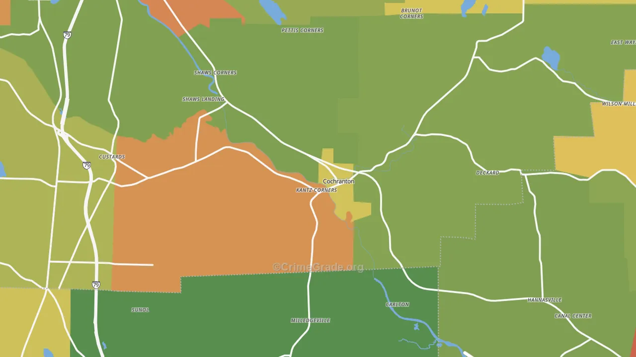 Cochranton, PA Map of Robbery Rates