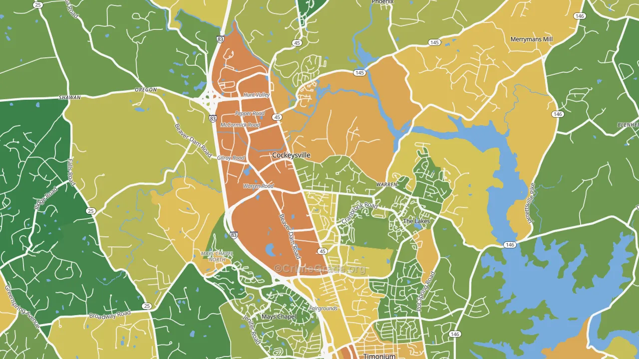 Cockeysville, MD Map of Robbery Rates