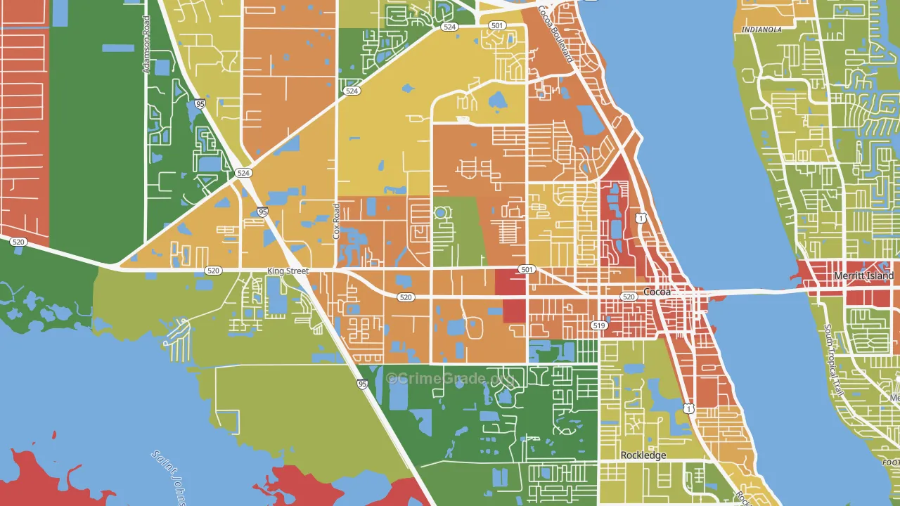 Cocoa West, FL Map of Robbery Rates