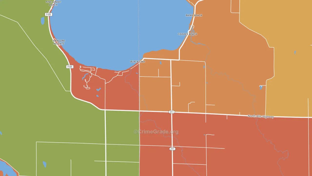 Coddes Beach, MI Map of Robbery Rates