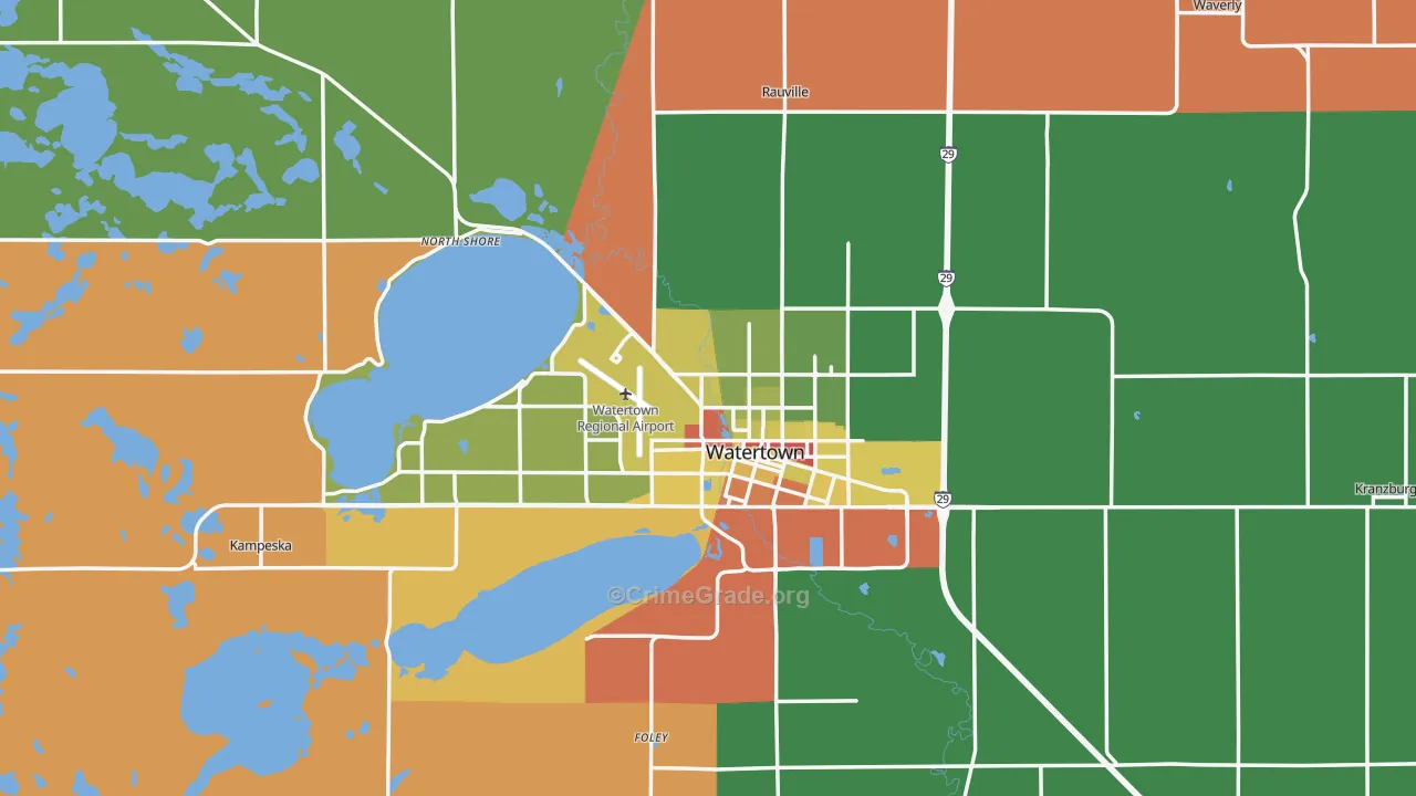 Codington County, SD Map of Robbery Rates
