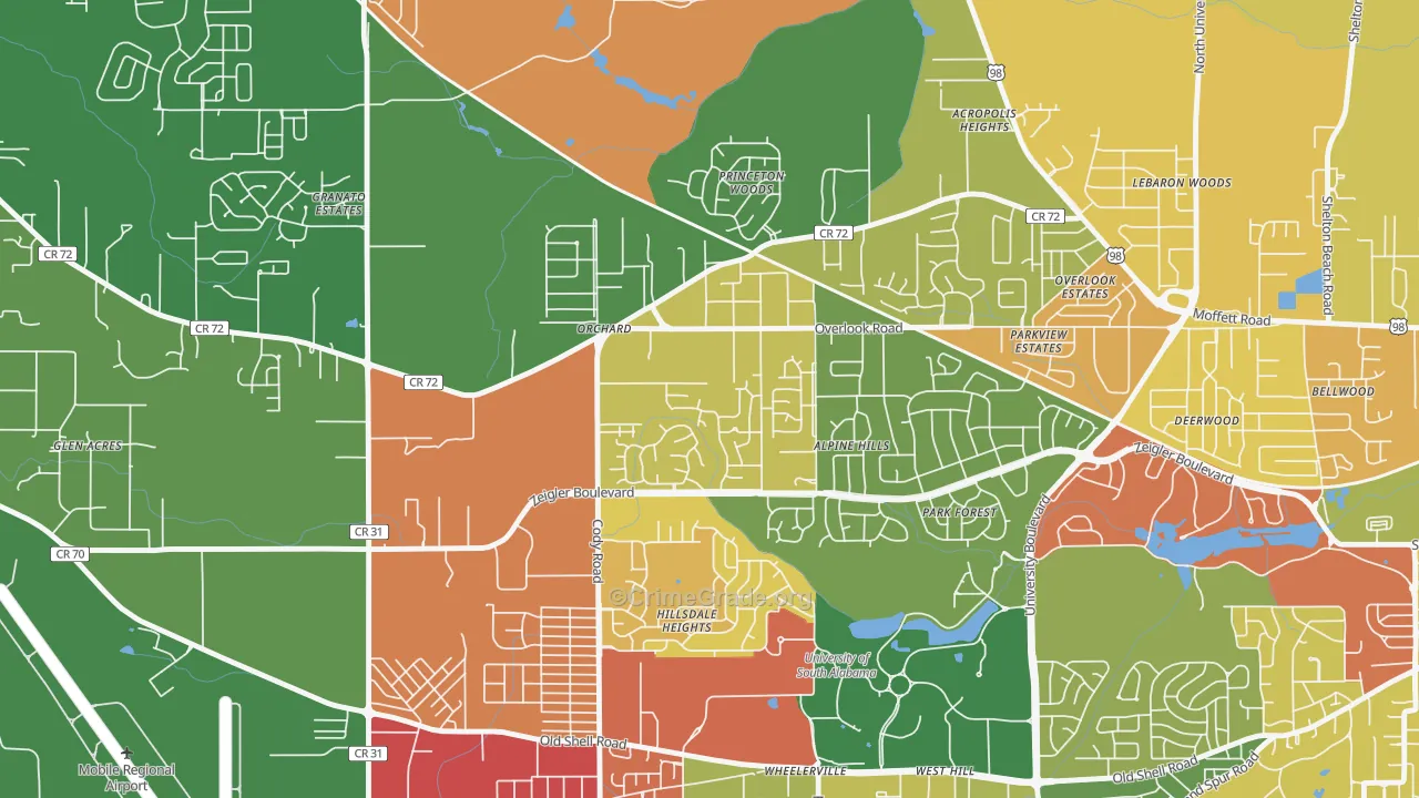 Cody, Mobile, AL Map of Robbery Rates