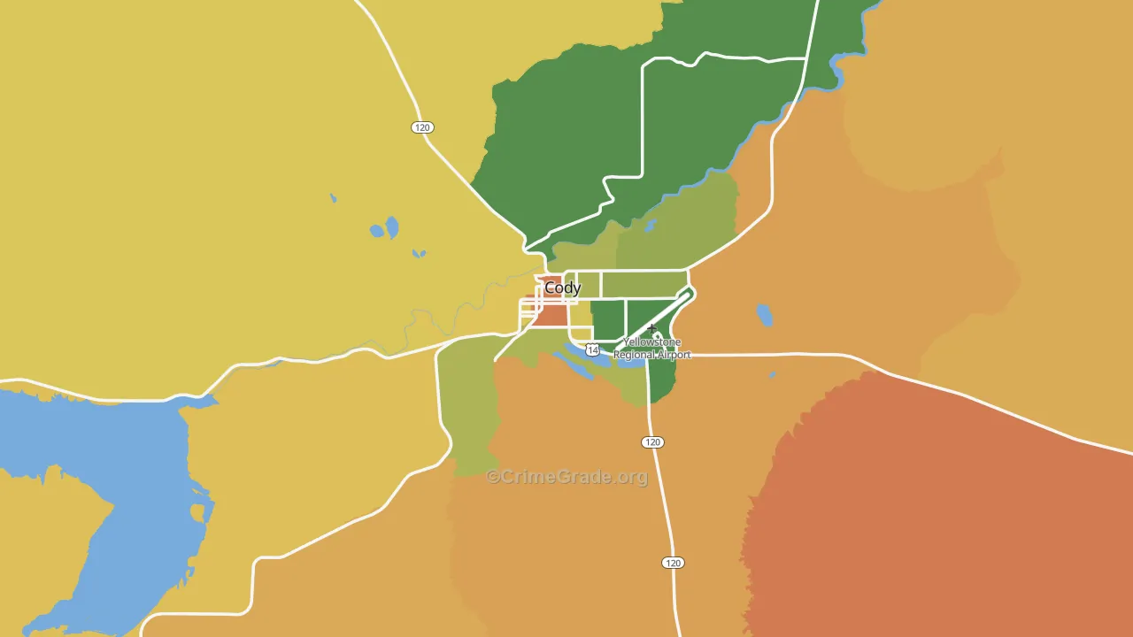 Cody, WY Map of Robbery Rates