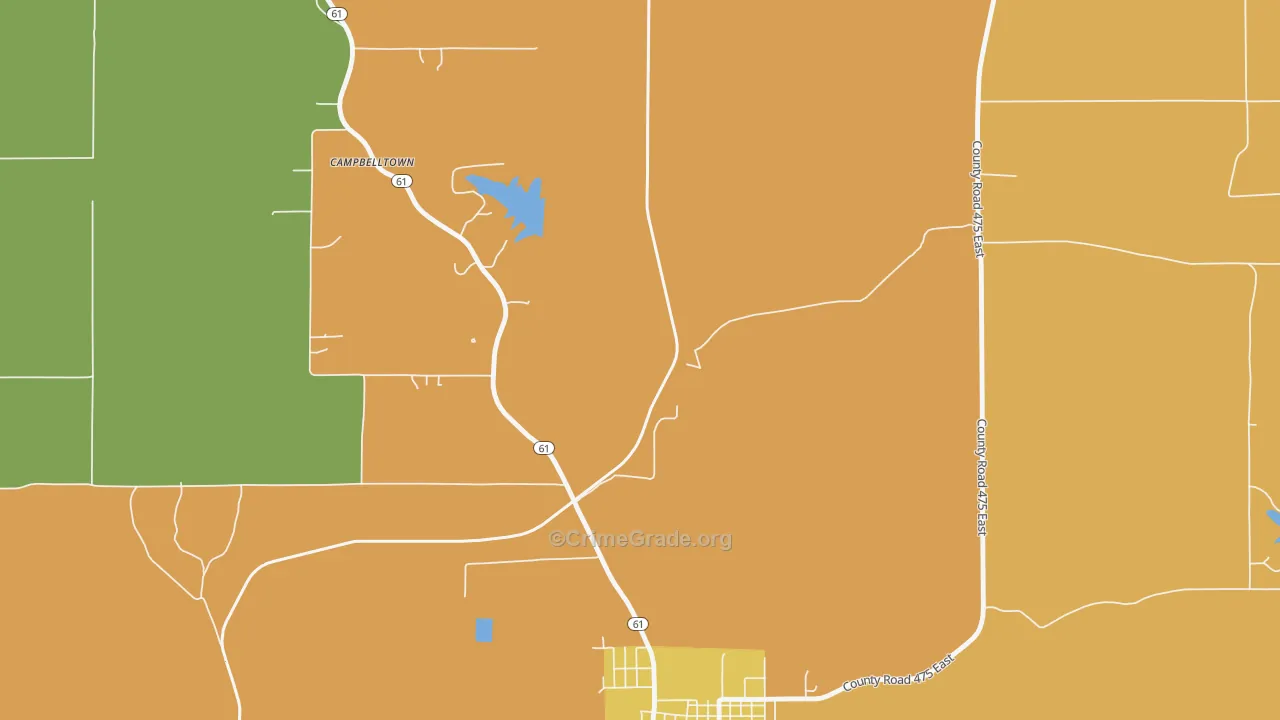Coe, IN Map of Robbery Rates