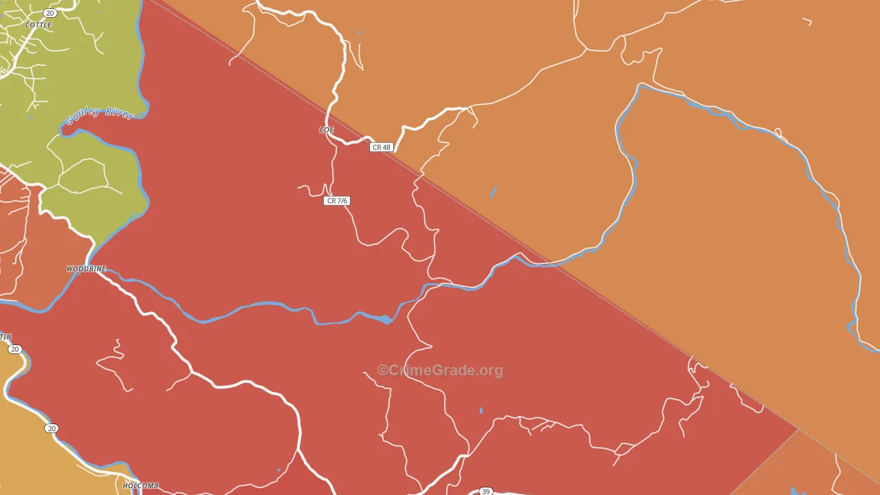 Coe, WV Map of Robbery Rates