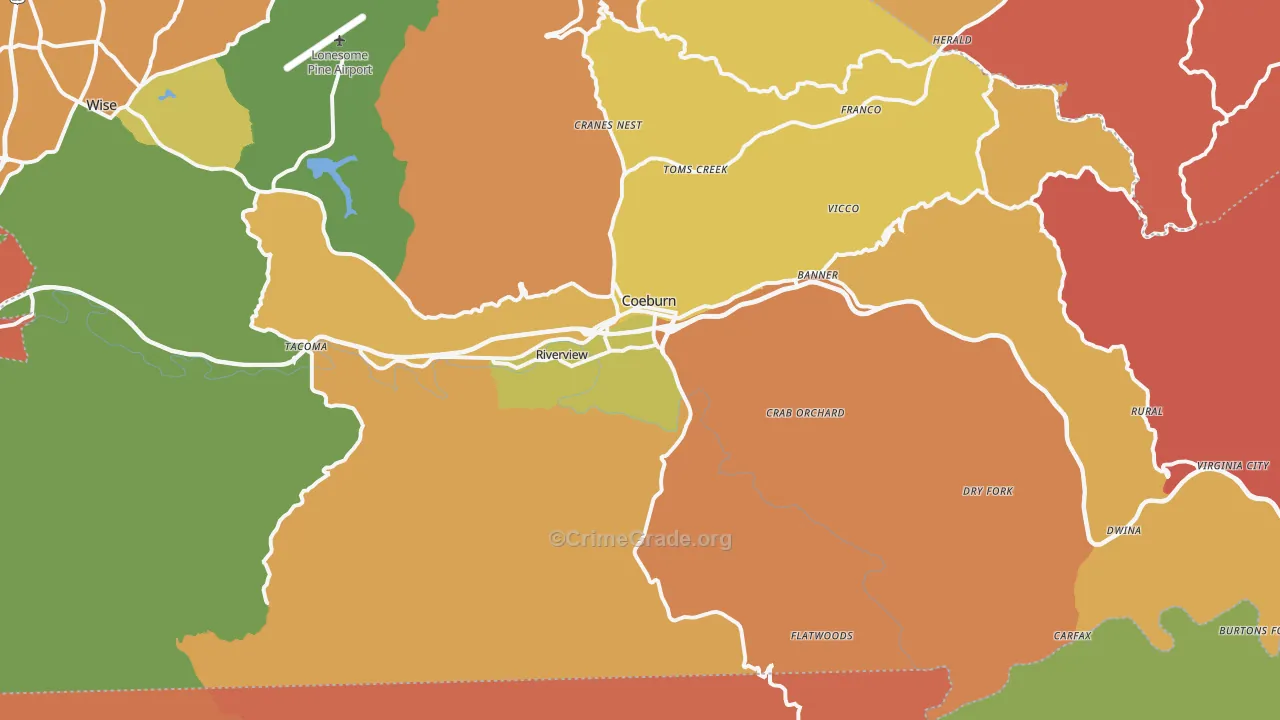 Coeburn, VA Map of Robbery Rates