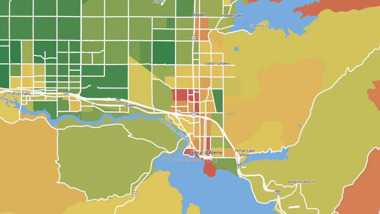 Coeur d'Alene, ID Map of Robbery Rates