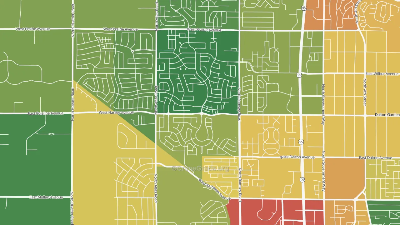 Coeur D'Alene Place, Coeur d'Alene, ID Map of Robbery Rates