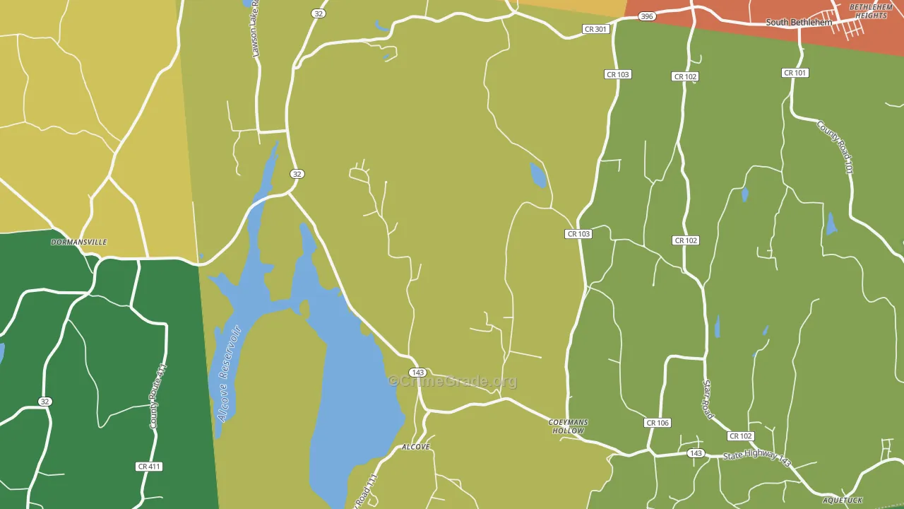 Coeymans Hollow, NY Map of Robbery Rates