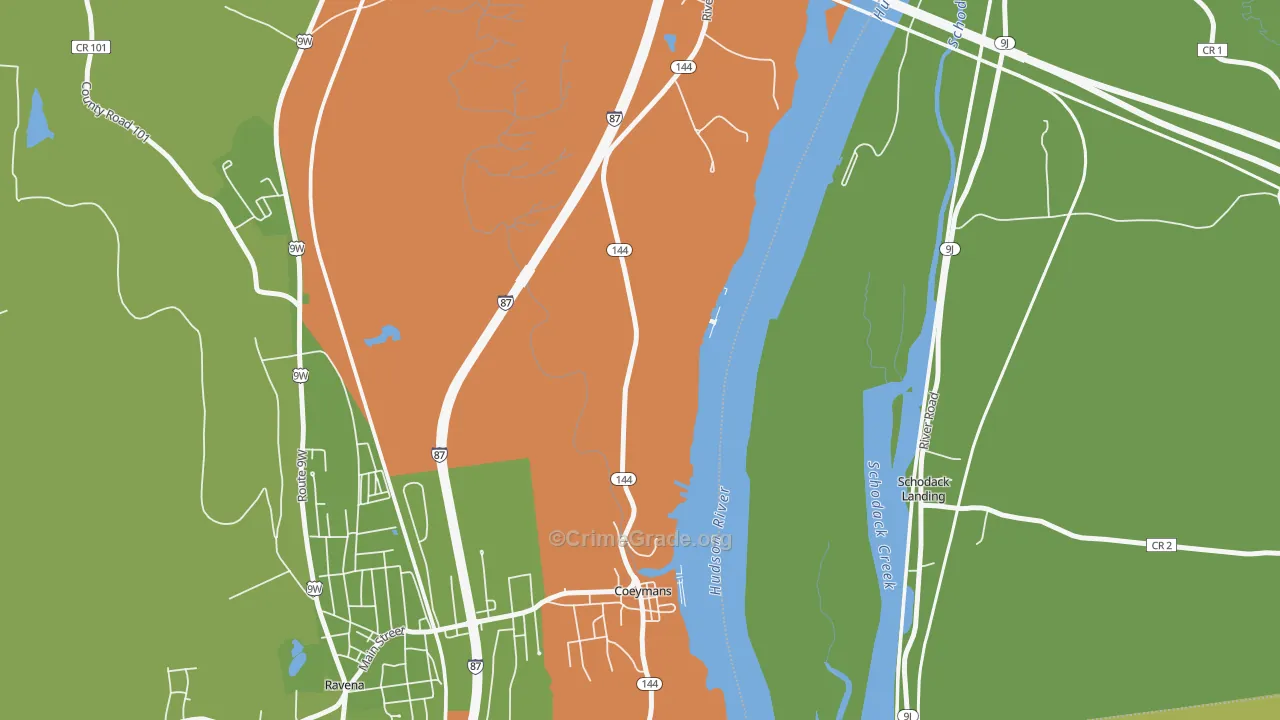Coeymans, NY Map of Robbery Rates