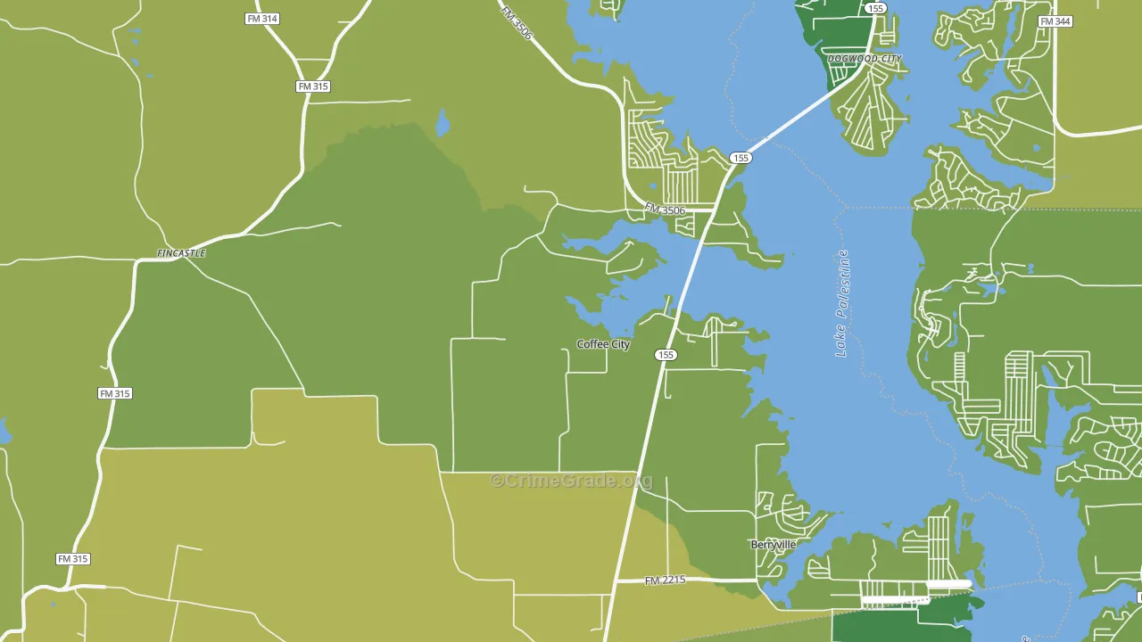 Coffee City, TX Map of Robbery Rates