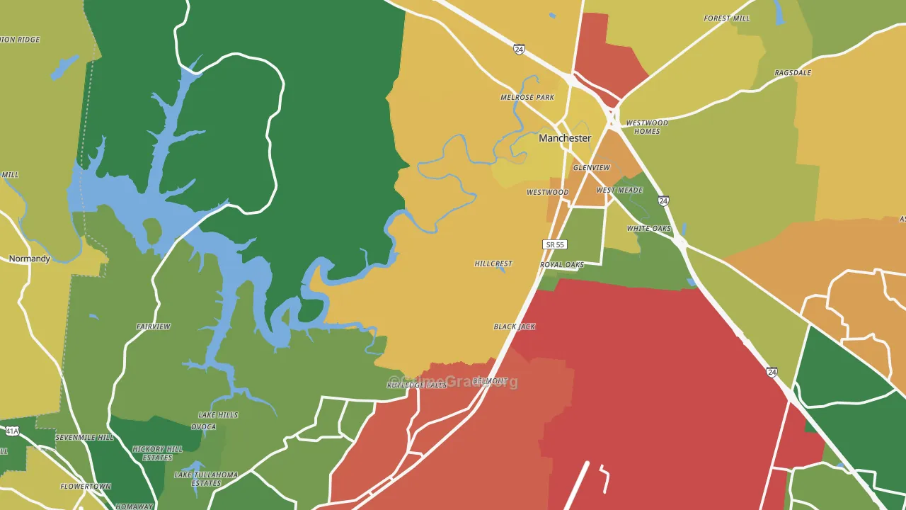 Coffee County, TN Map of Robbery Rates