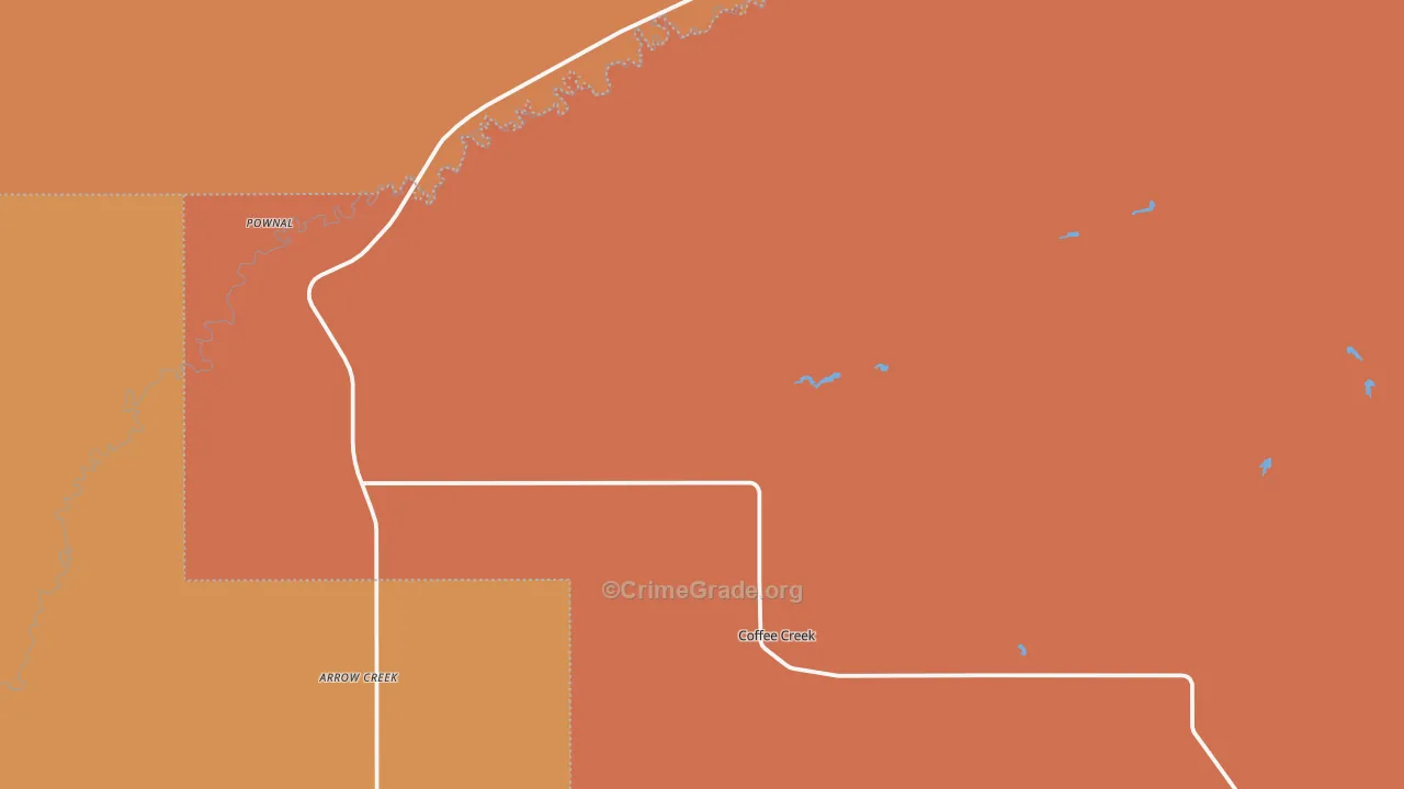 Coffee Creek, MT Map of Robbery Rates