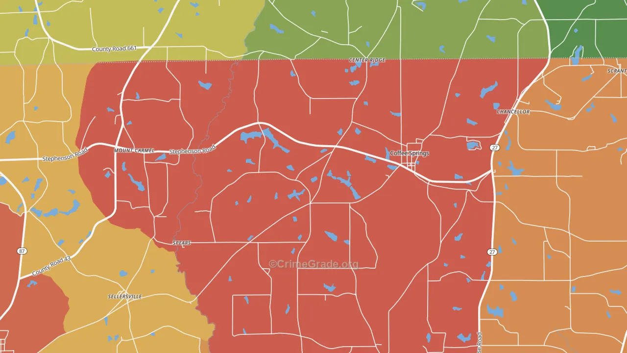 Coffee Springs, AL Map of Robbery Rates