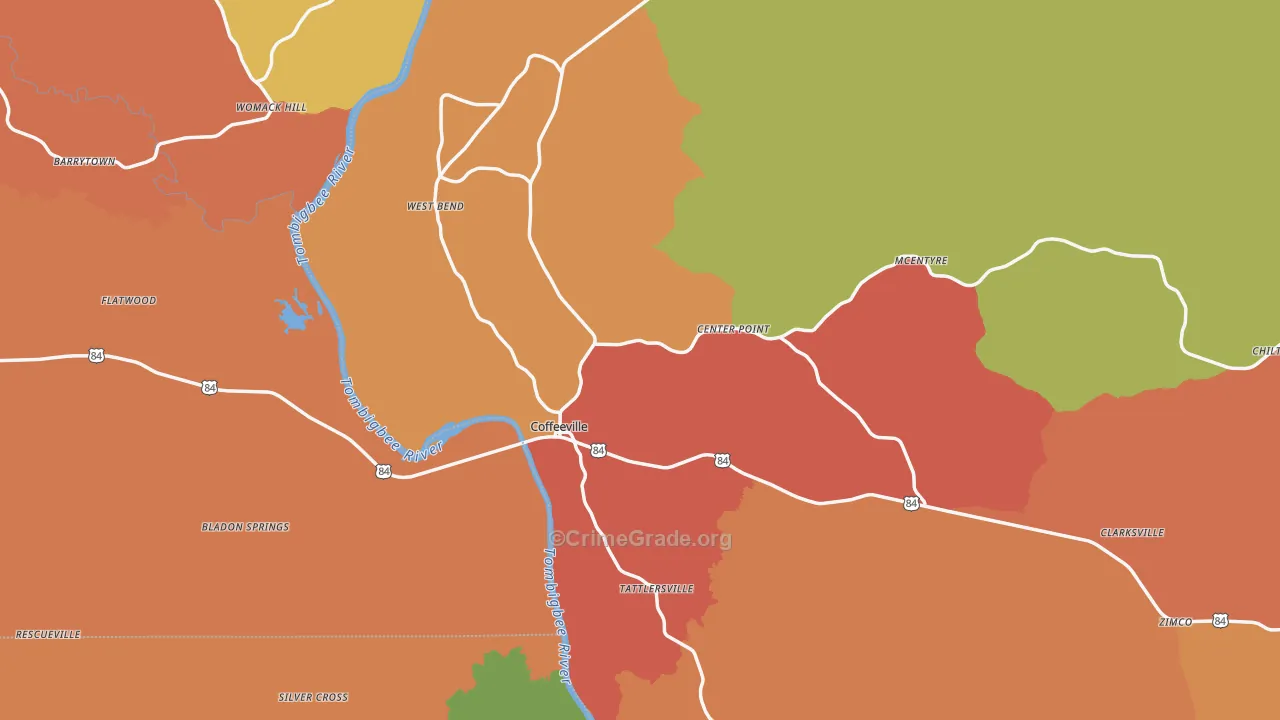 Coffeeville, AL Map of Robbery Rates