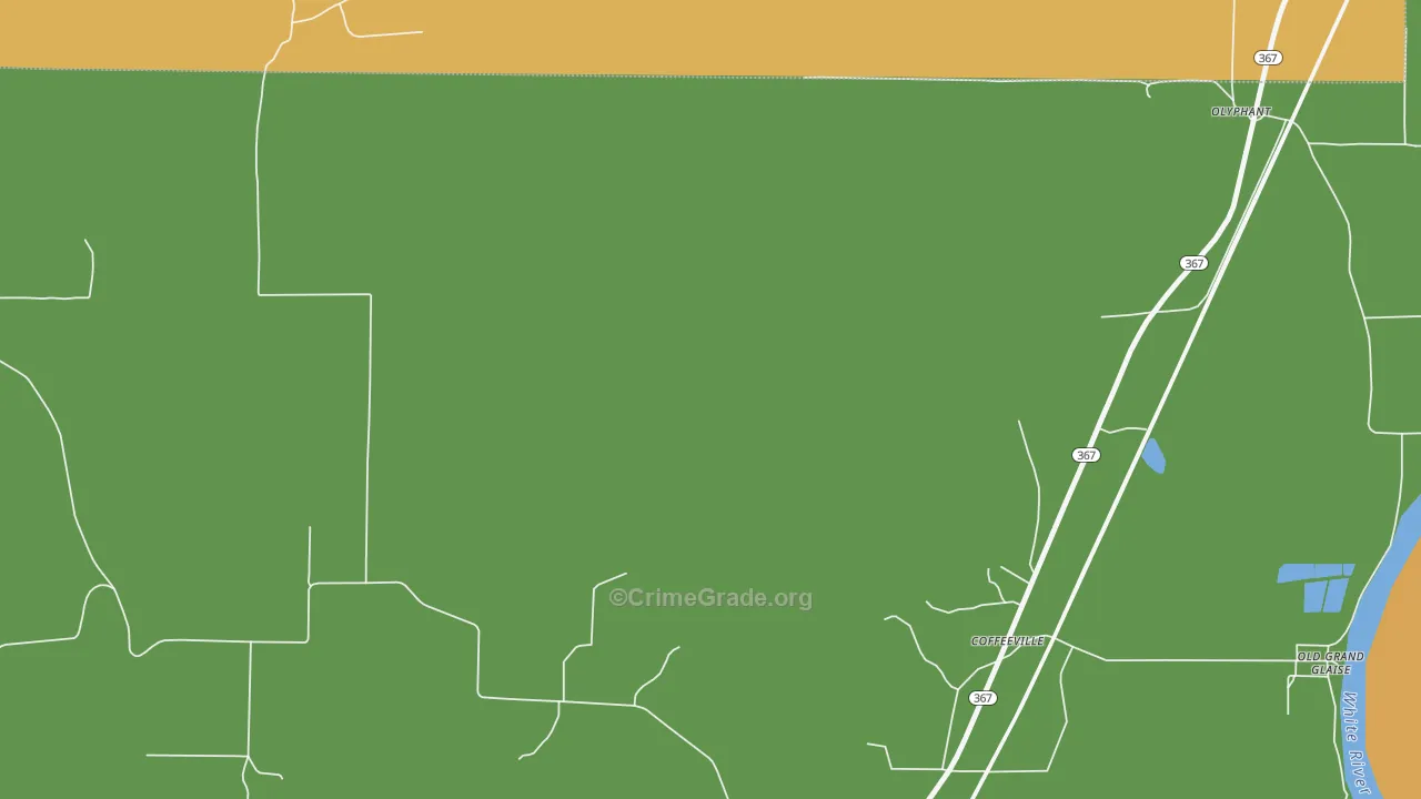 Coffeeville, AR Map of Robbery Rates