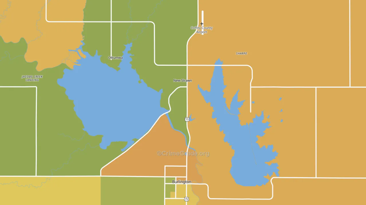 Coffey County, KS Map of Robbery Rates