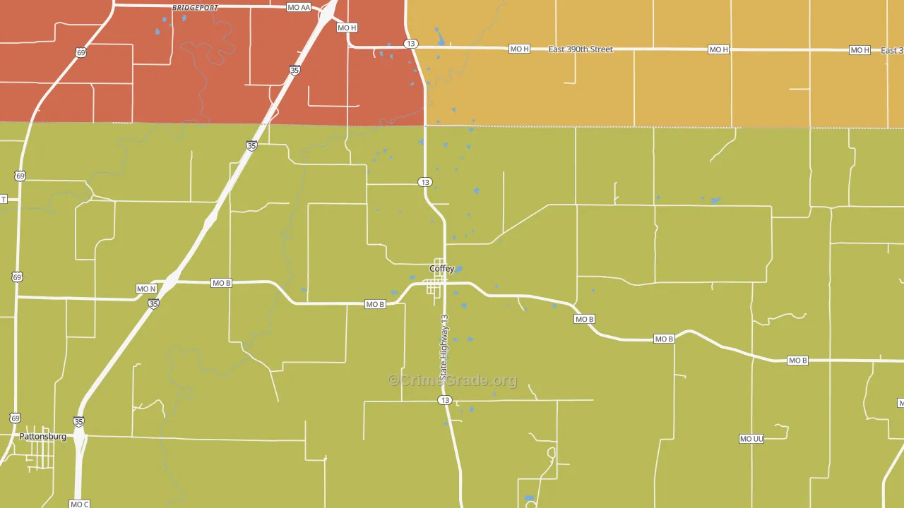 Coffey, MO Map of Robbery Rates