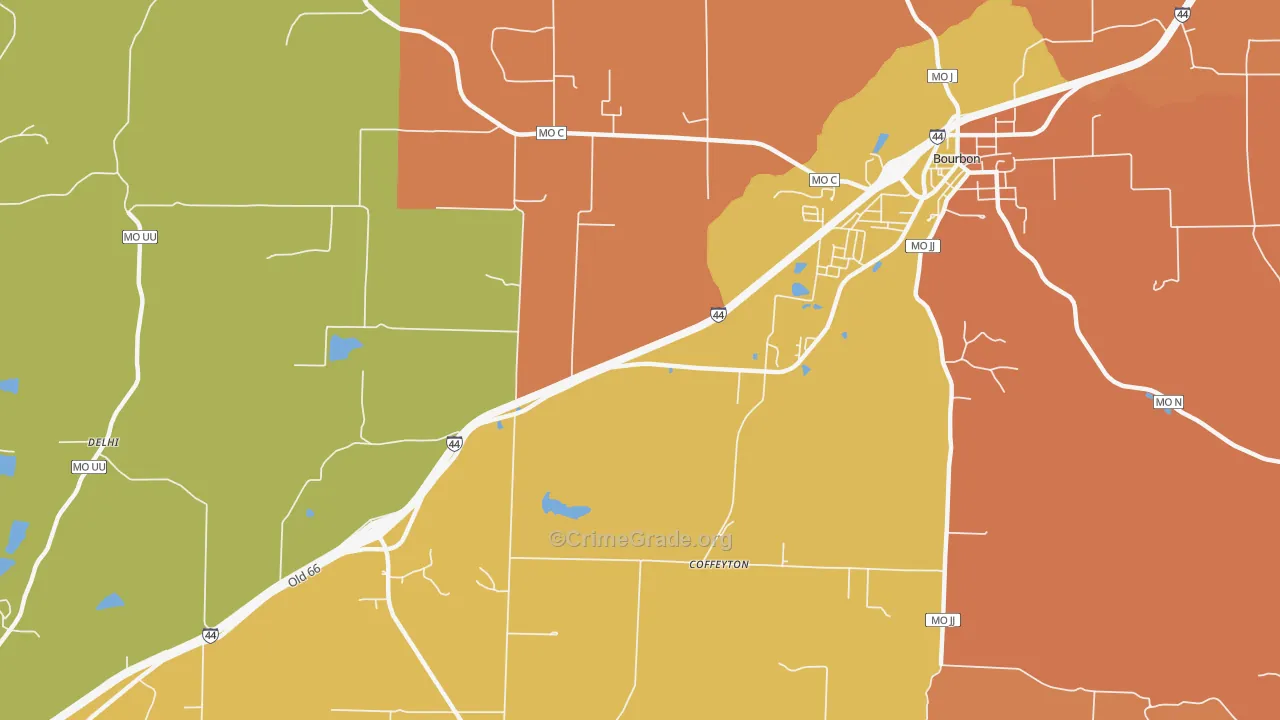 Coffeyton, MO Map of Robbery Rates