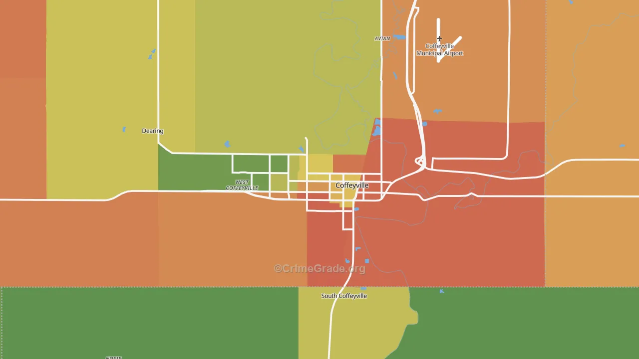 Coffeyville, KS Map of Robbery Rates