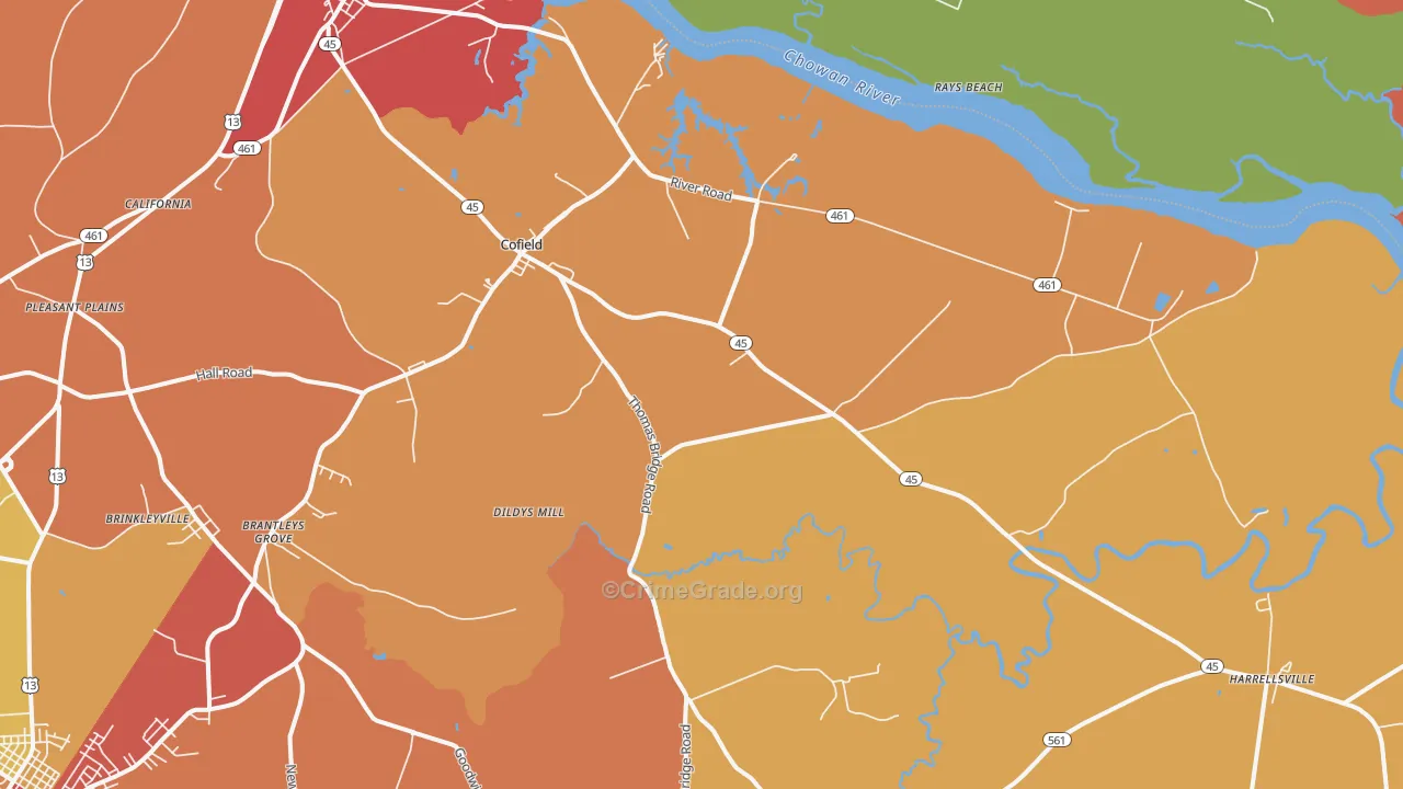 Cofield, NC Map of Robbery Rates