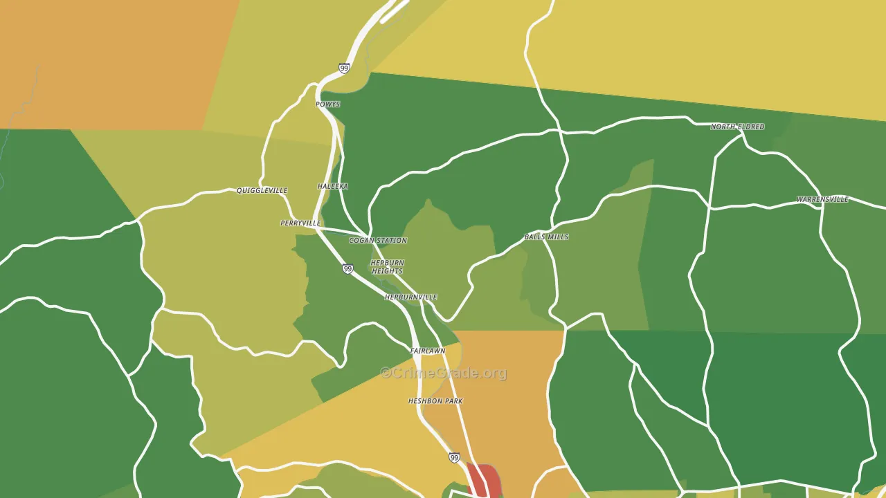 Cogan Station, PA Map of Robbery Rates